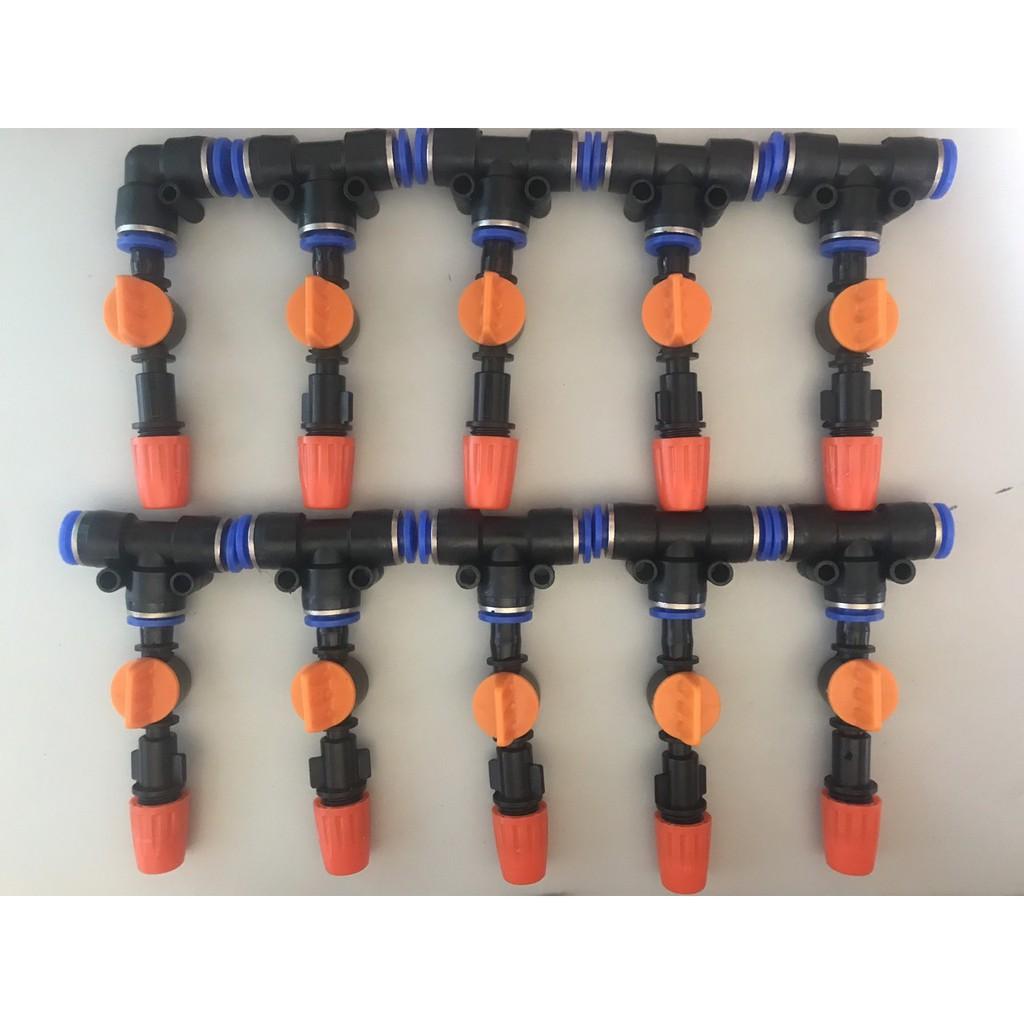 10 bộ Béc phun sương cam đơn có van khóa đầu béc kết nối ống 8mm