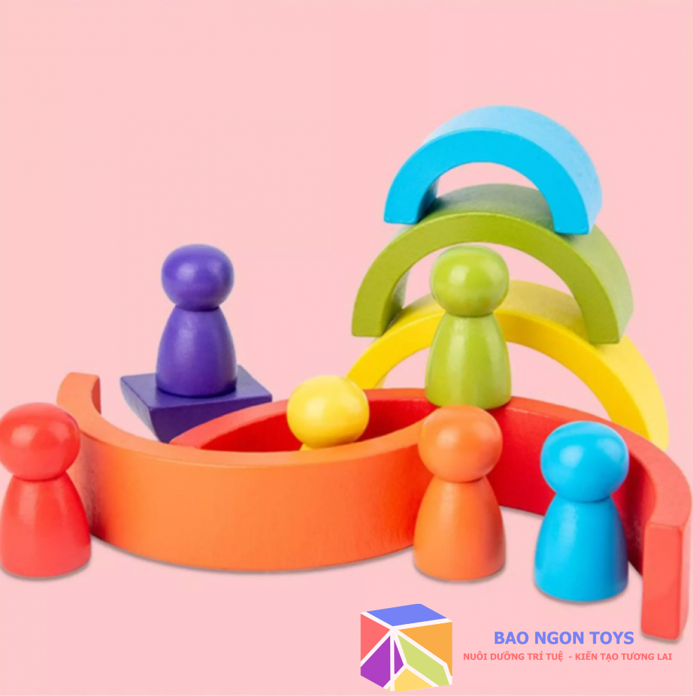 BỘ ĐỒ CHƠI 6 CẦU VỒNG VÀ 6 NGƯỜI GỖ MONTESSORI CHO BÉ, GIÚP BÉ PHÁT HUY TRÍ TƯỞNG TƯỢNG VÀ HỌC VỀ MÀU SẮC