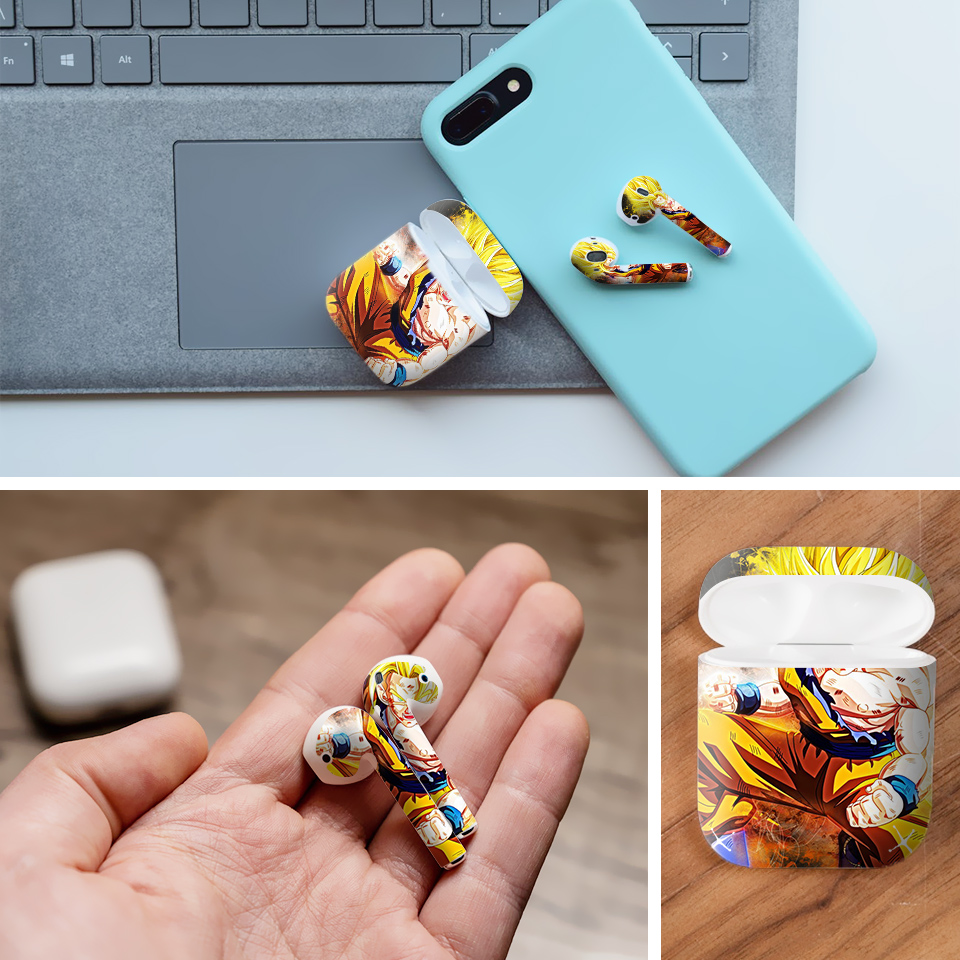 Miếng dán skin chống bẩn cho tai nghe AirPods in hình Dragon Ball - Goku Super Saiyan 2 - 7vnr78 (bản không dây 1 và 2)