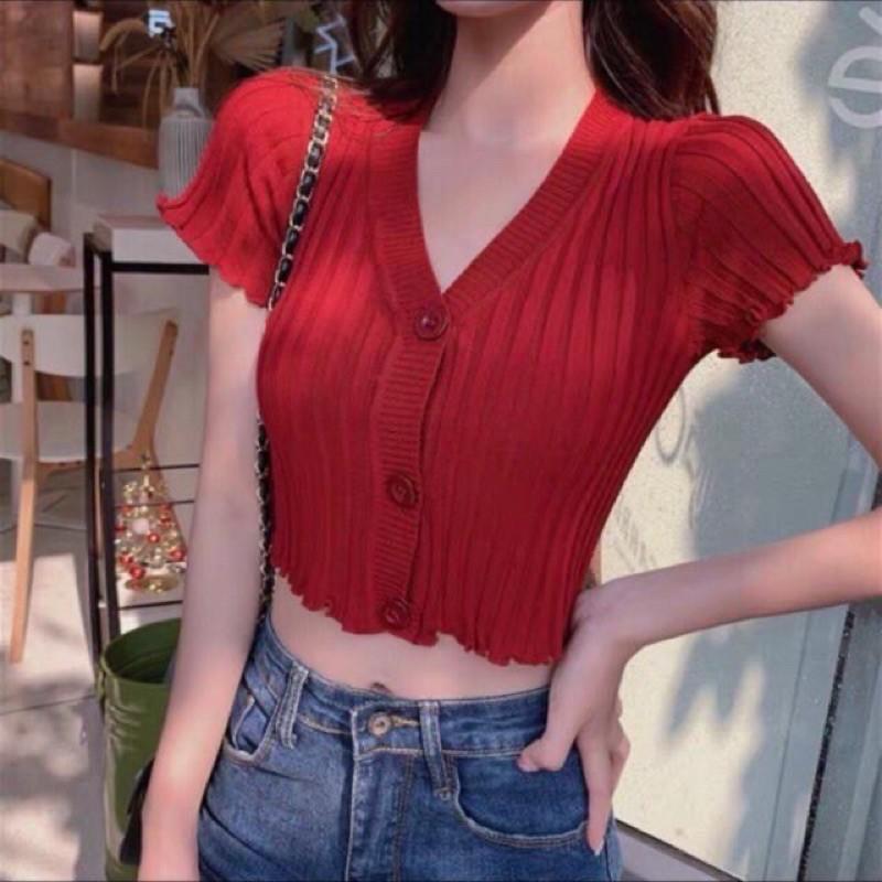 Áo len nữ cộc tay dáng croptop hót hit