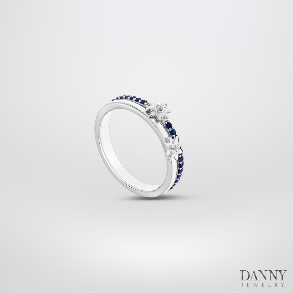 Nhẫn Nữ Danny Jewelry Bạc 925 Xi Rhodium Đá Sapphire Hoạ Tiết 2 Hoa Cánh Nhọn N0116