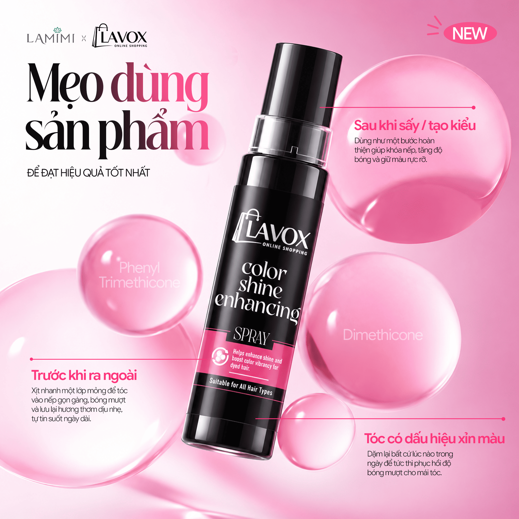 Xịt Dưỡng Bóng Tăng Sắc Màu Tóc Lavox Online Shopping - Chai 100ml