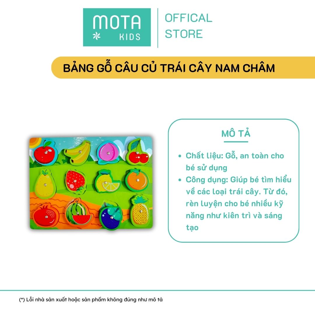 [M92-890CUQUA - Mota Montessori] Đồ chơi cho bé Bảng gỗ câu rau củ quả nam châm - Hàng chính hãng