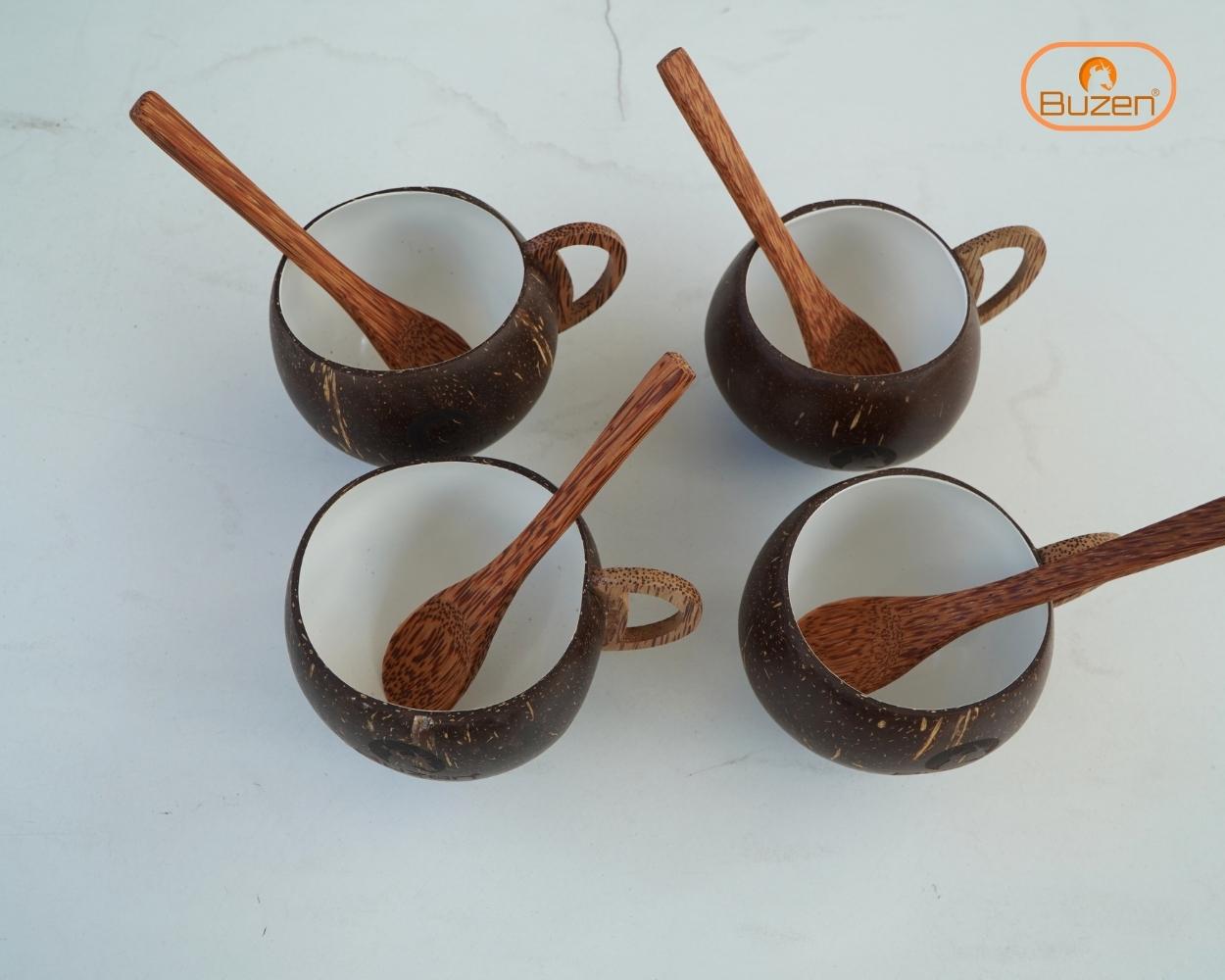 Combo 4 ly cốc gáo dừa sinh tố tráng men BUZEN