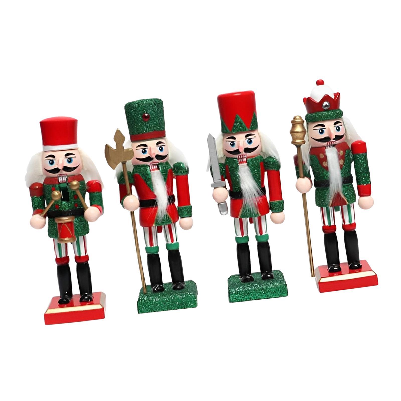 Christmas Nutcracker Figurine Ornament Set Traditional Sturdy Multifunctional Stable Base Wooden Doll Table Decoration for House Warming Party