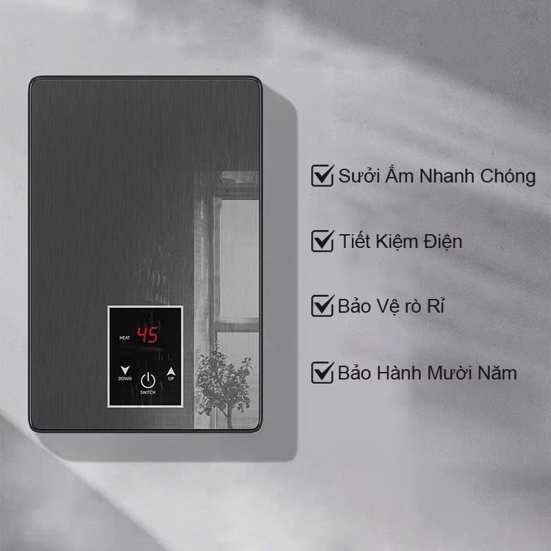 Máy Nước Nóng Trực Tiếp Cảm Ứng LCD Kèm Vòi Sen Cao Cấp – Chống Giật An Toàn, Hiển Thị Nhiệt Độ Chính Xác
