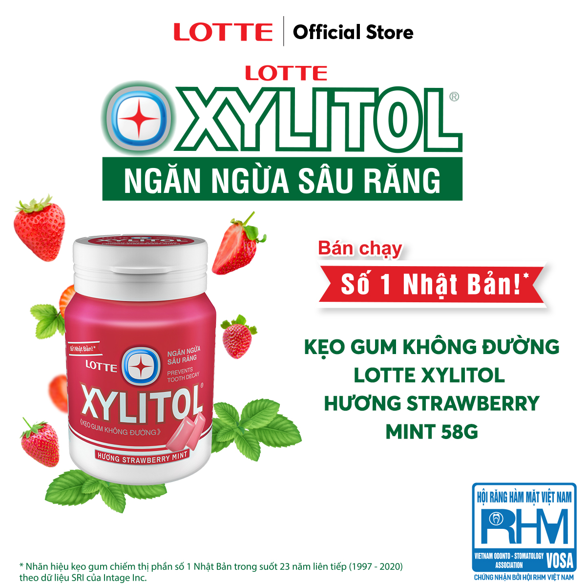 Combo 6 Kẹo Gum Không Đường Lotte Xylitol - Hương Strawberry Mint 55.1g