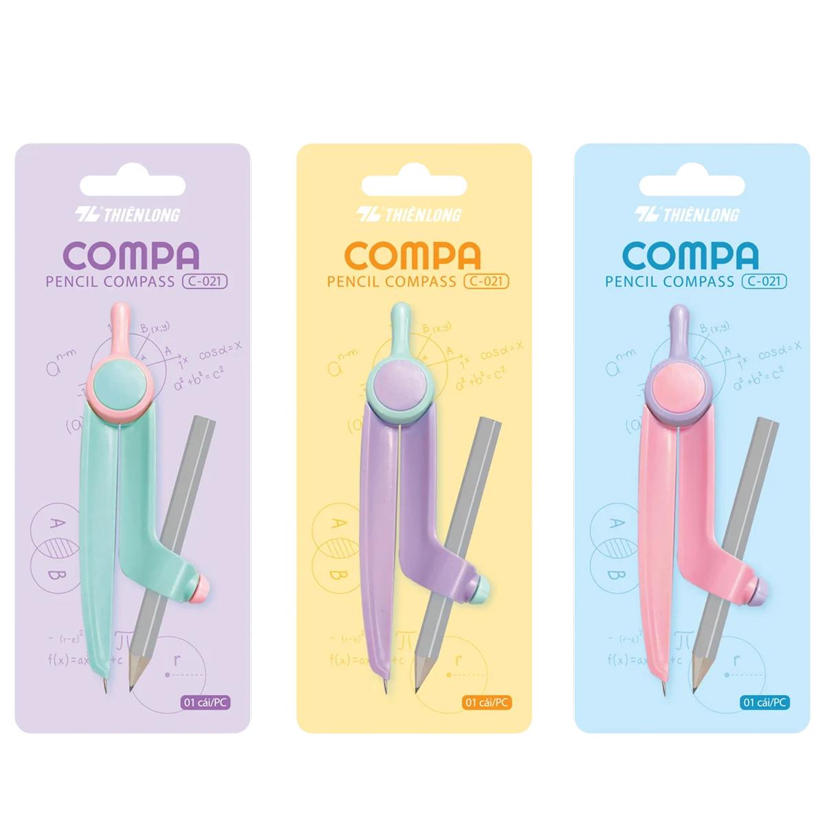Bộ Compa Kèm Bút Chì Gỗ - Thiên Long C-021 (Mẫu Màu Giao Ngẫu Nhiên)