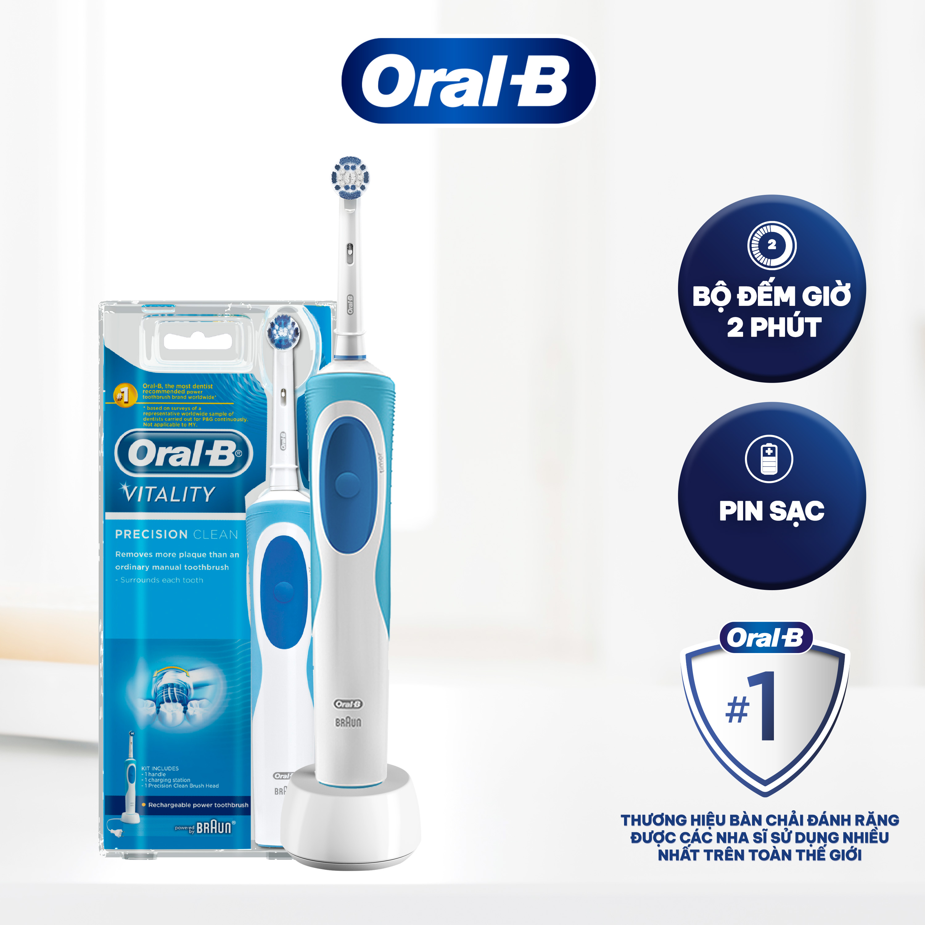 Bàn chải đánh răng điện Oral-B Vitality Precision Clean Blue D12.513- Hàng chính hãng 100%