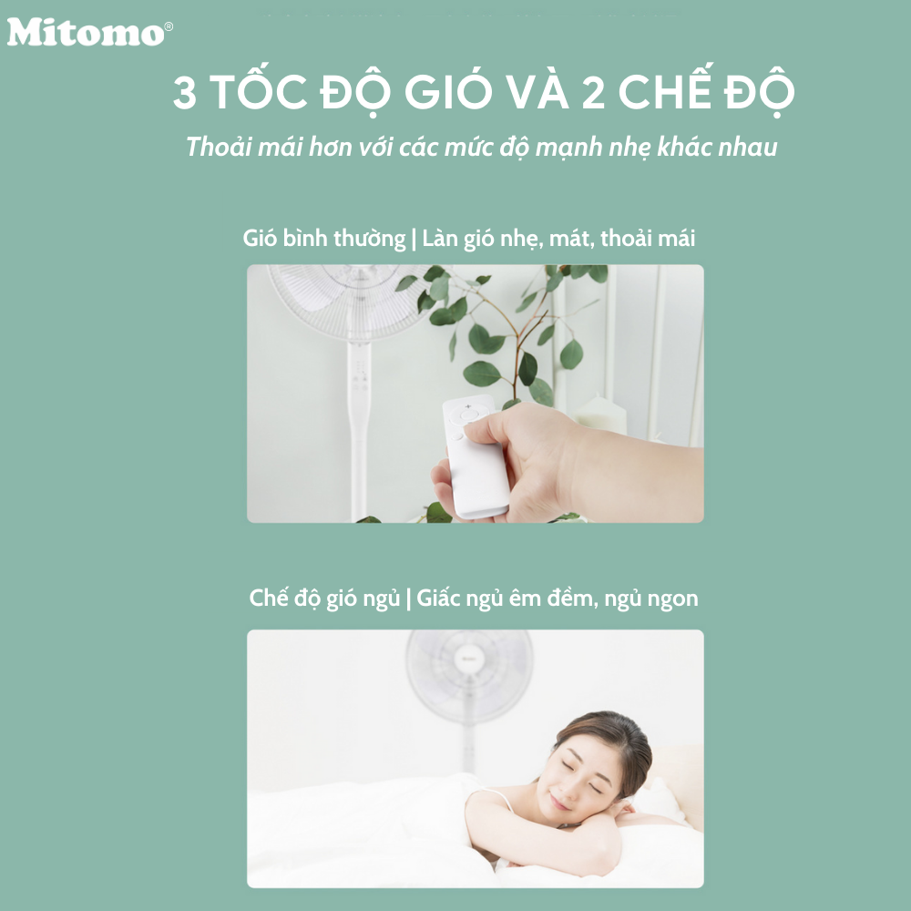 Quạt Cây Đứng Cao Cấp Mitomo FCE - 50AE MAX, có điều khiển từ xa, hẹn giờ, hoạt động siêu êm hàng chính hãng