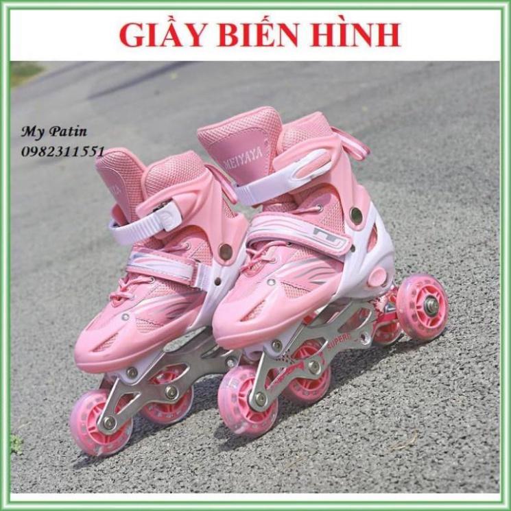 Cho Bé Giày patin biến hình 3 bánh cho bé mới tập trượt patin, chuyển từ 1 hàng thành 2 hàng tặng bảo hộ