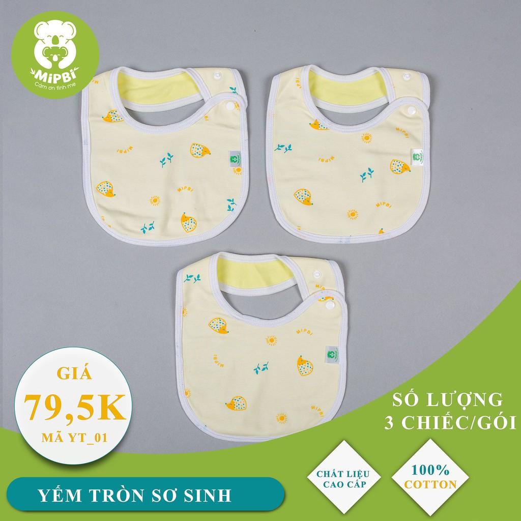 Yếm tròn sơ sinh Mipbi in hình 100% cotton, có cúc bấm YT01 (Túi 3 yếm)