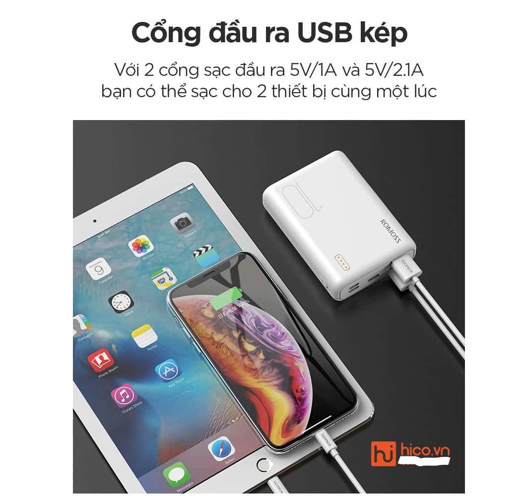 Sạc Dự Phòng Romoss Sense 4S  Mini Siêu Nhỏ 10000Mah 2 Cổng Sạc Vào-HÀNG CHÍNH HÃNG