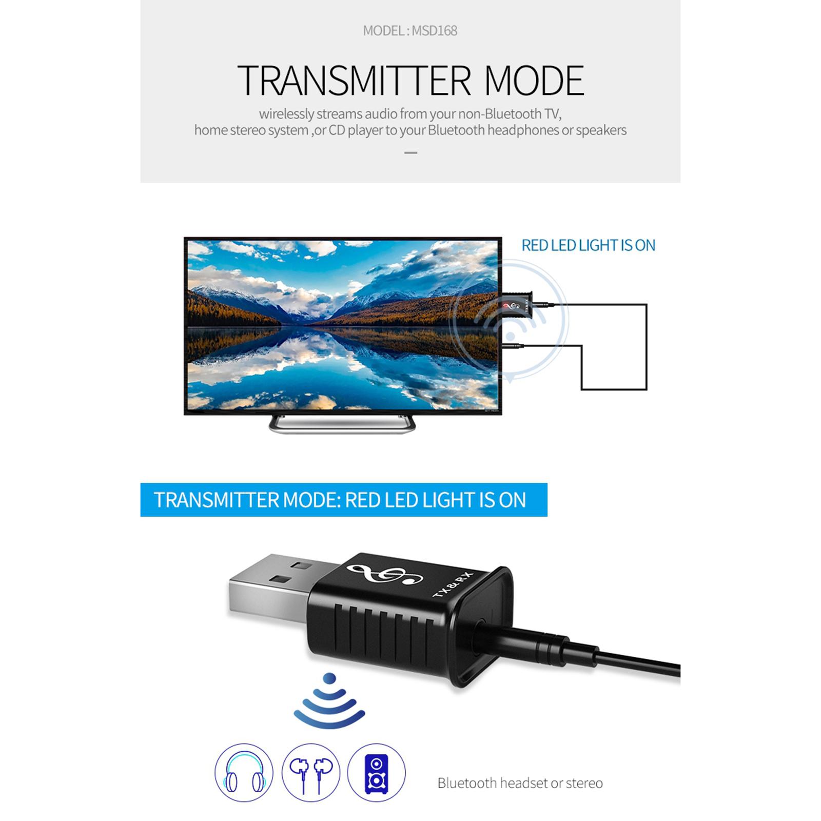 New USB Bluetooth 5.0 Transmitter Receiver 3.5mm Audio Adapter Converter