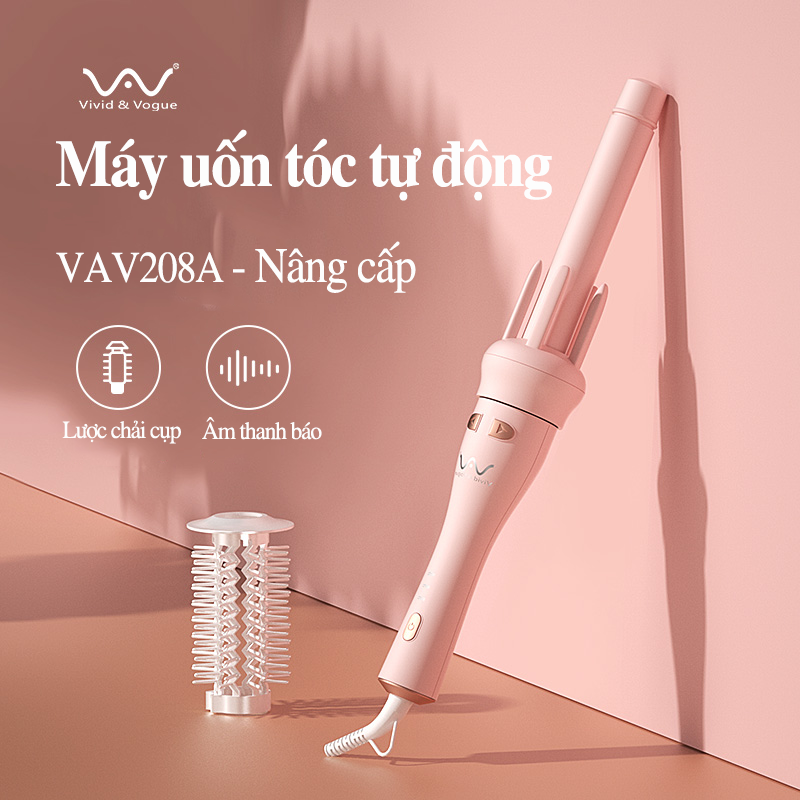 Máy Uốn Tóc Tự Động VIVID &amp; VOGUE®️ VAV208-Nâng cấp, uốn xoăn sóng và uốn cụp 2In1 tích hợp âm thanh thông báo-Hàng chính hãng, Bảo hành 12 tháng 1 đổi 1