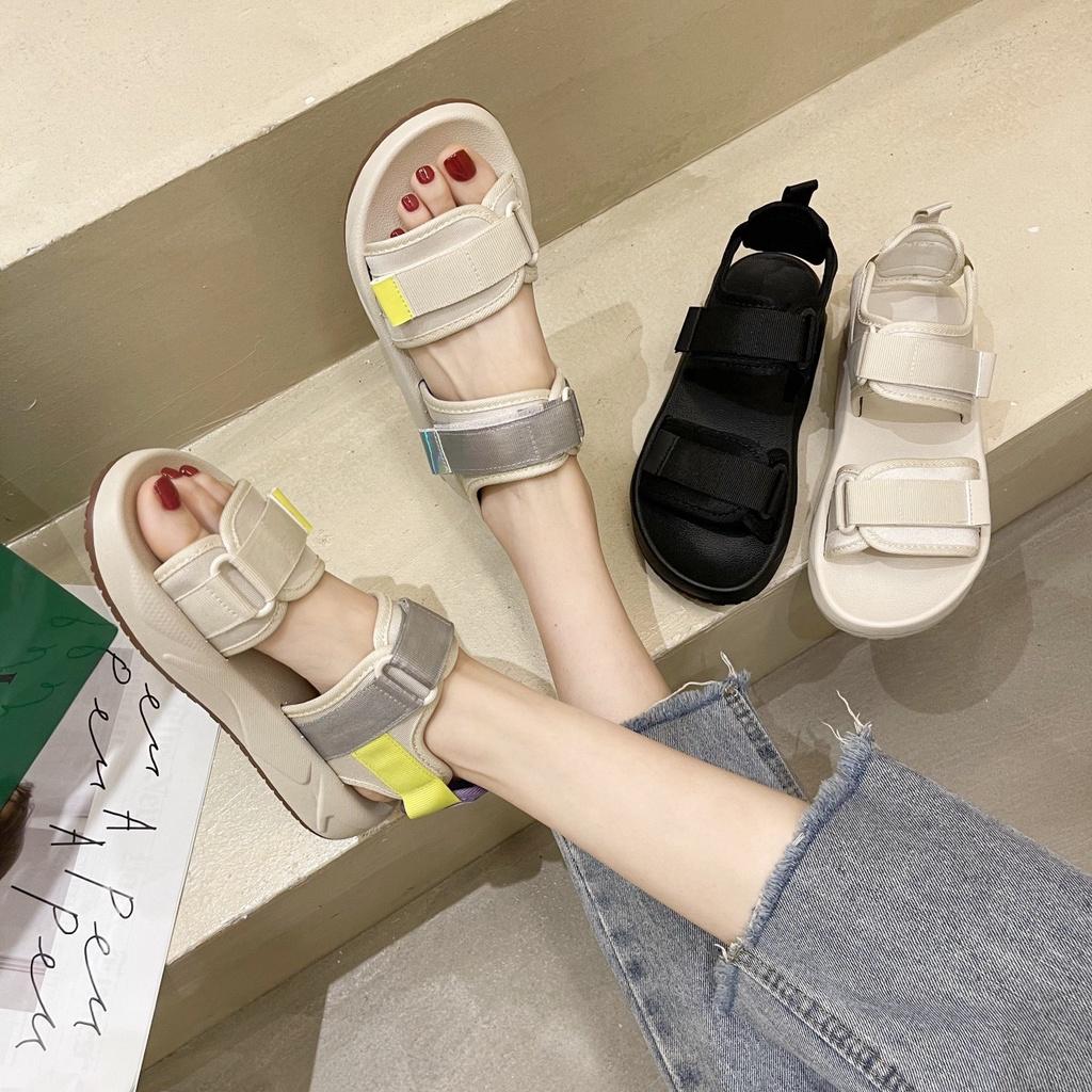 Sandal nữ 2 quai ngang phong cách Hàn Quốc- 3 màu đen kem trắng