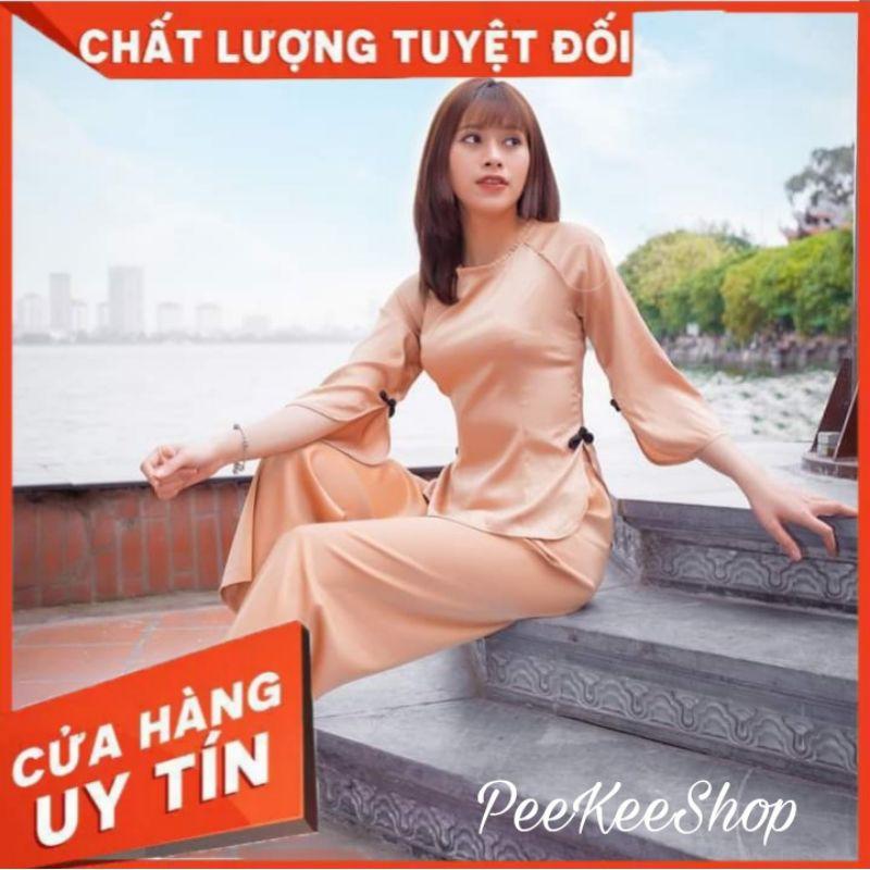 Bộ lam đi chùa đủ size áo bà ba lụa gấm loại 1 mềm mịn