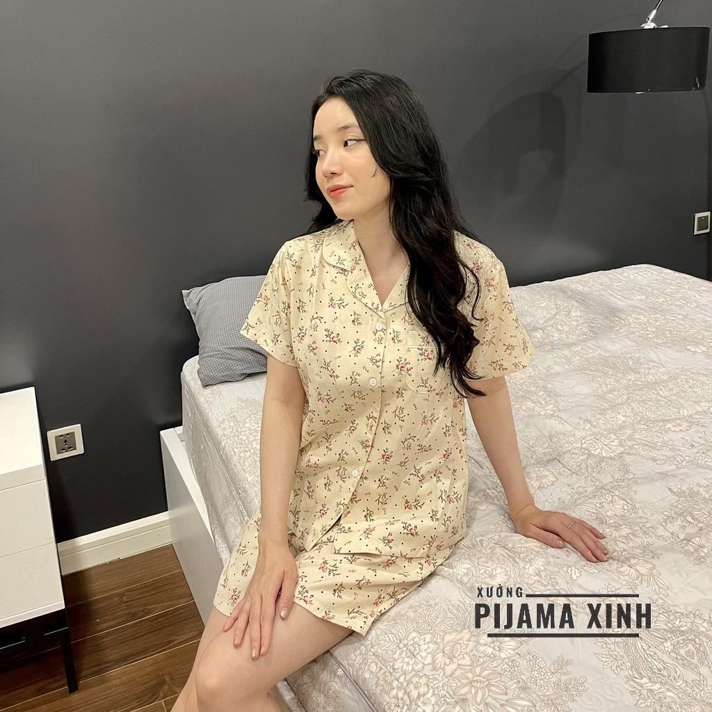 ĐỒ BỘ PIJAMA NỮ MẶC NHÀ ĐŨI MỀM HỌA TIẾT HOA TAY NGẮN QUẦN CỘC