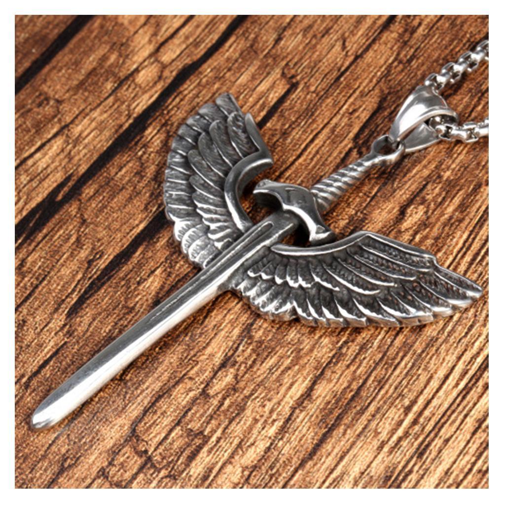 Men' Stainless Steel Cross Angel   Pendant Chain Necklace