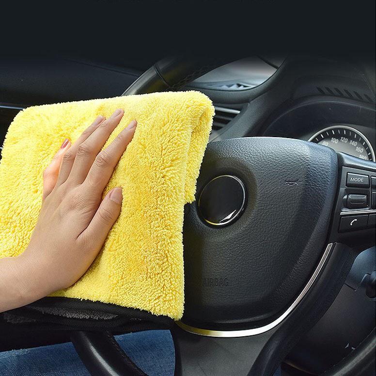 Khăn Lau Xe Hơi Chuyên Dụng 2 Lớp Microfiber Màu Vàng - Ghi, Siêu Mềm, Mịn, Thấm Hút (Hàng Chuẩn Loại 1 Dày Dặn)