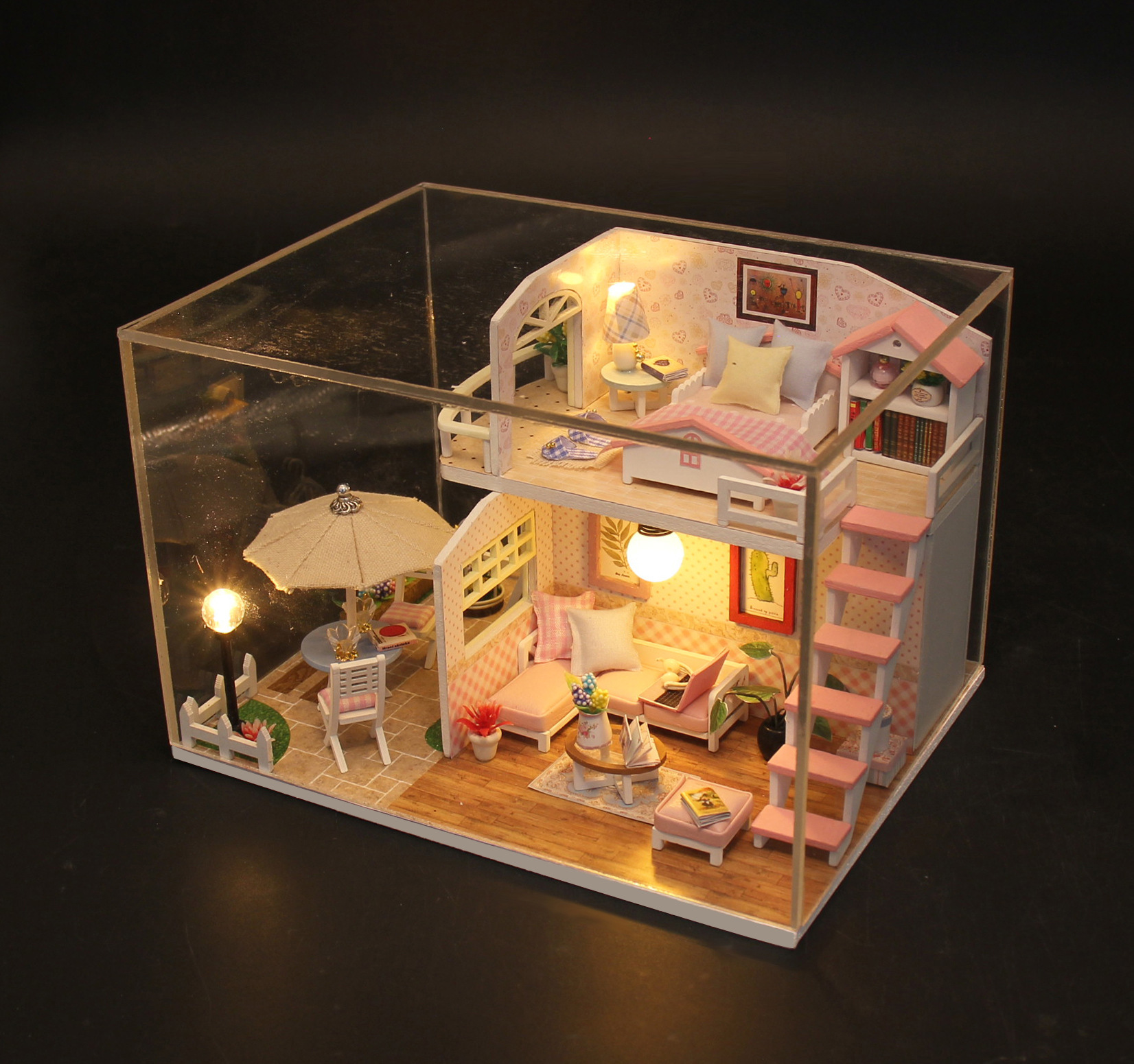 Mô hình nhà DIY Doll House Pink Loft Kèm Mica Chống bụi