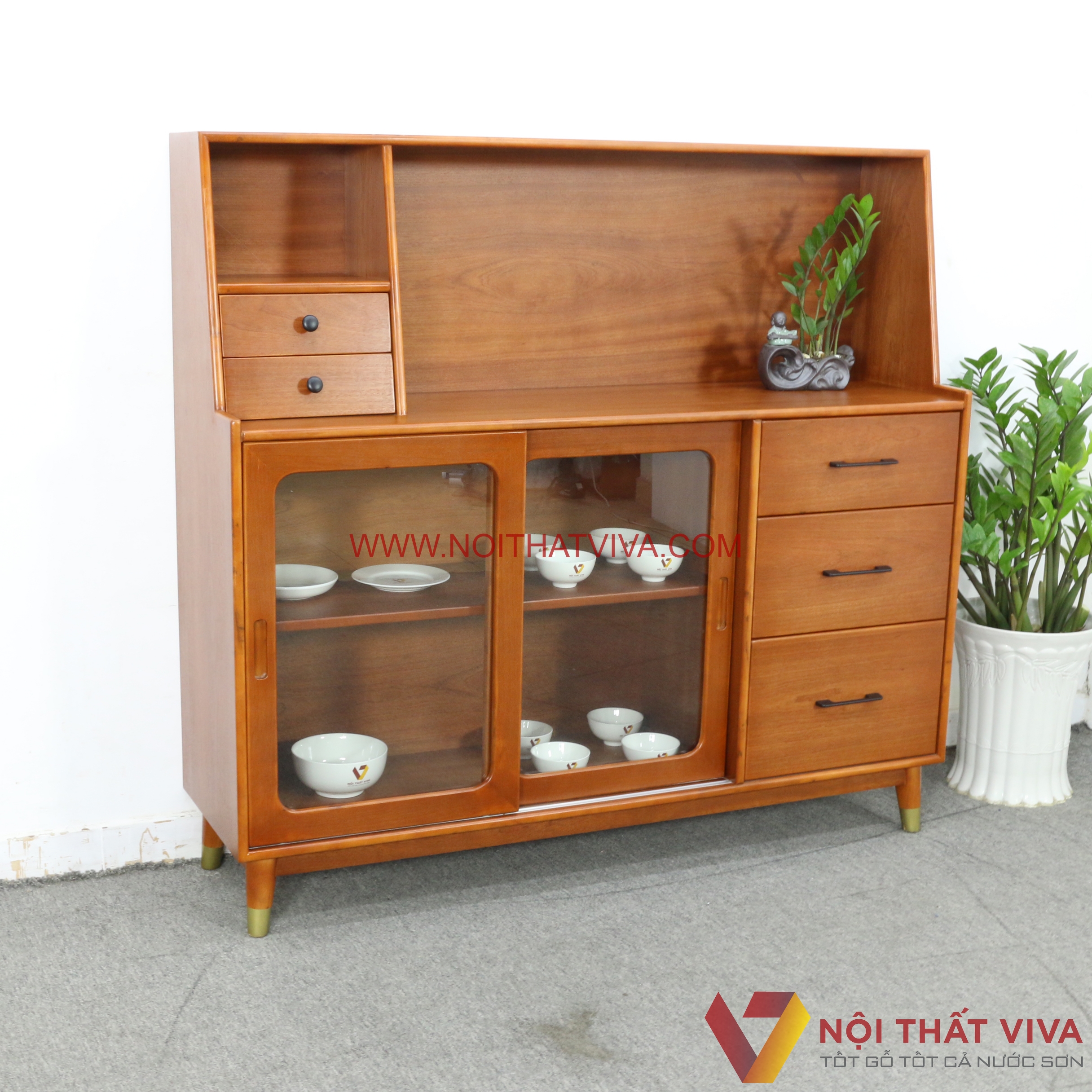 Tủ Đựng Chén Bát Hiện Đại Gỗ Tự Nhiên Màu Xoan Đào Đẹp Bền Bỉ Giá Rẻ