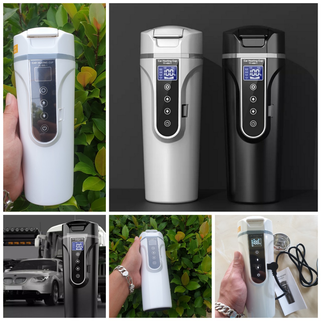 Bình nấu nước nóng ô tô xe hơi 500ml 12v-24v cảm ứng có chỉnh nhiệt độ đa năng thông minh mẫu mới