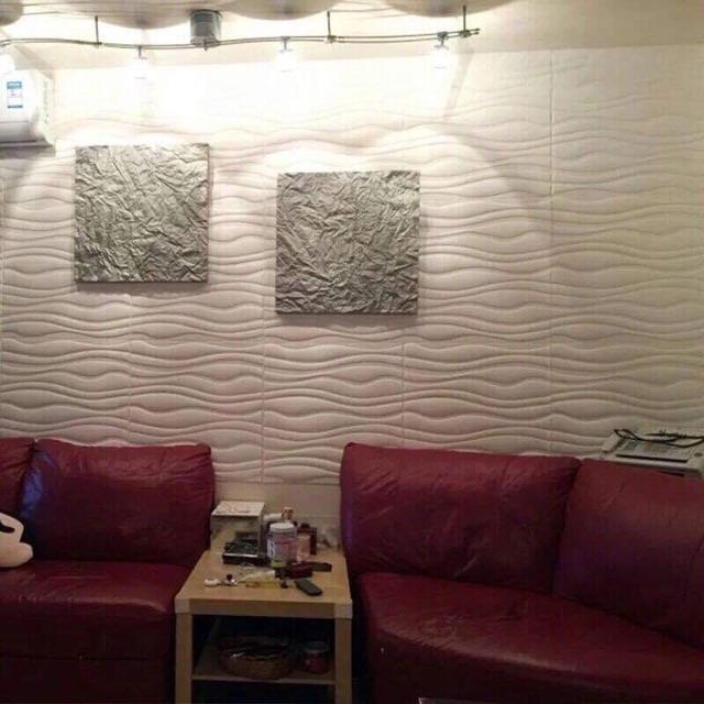 Xốp dán tuờng 3D vân sóng trắng 60x60cm