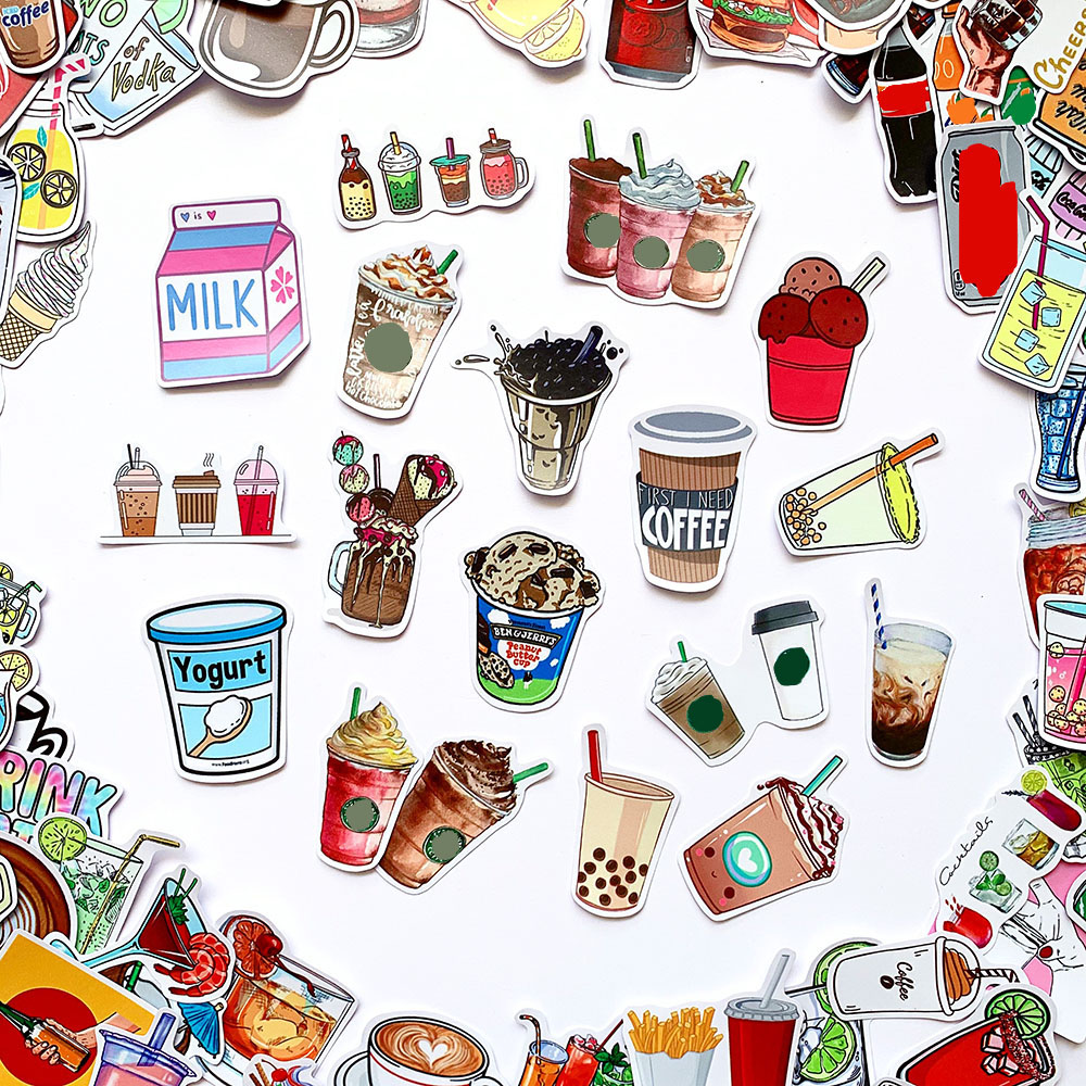 Sticker Drinks Chủ Đề Cà Phê Trà Sữa Đồ Uống Cute Ngẫu Nhiên Chất Lượng Cao Chống Nước