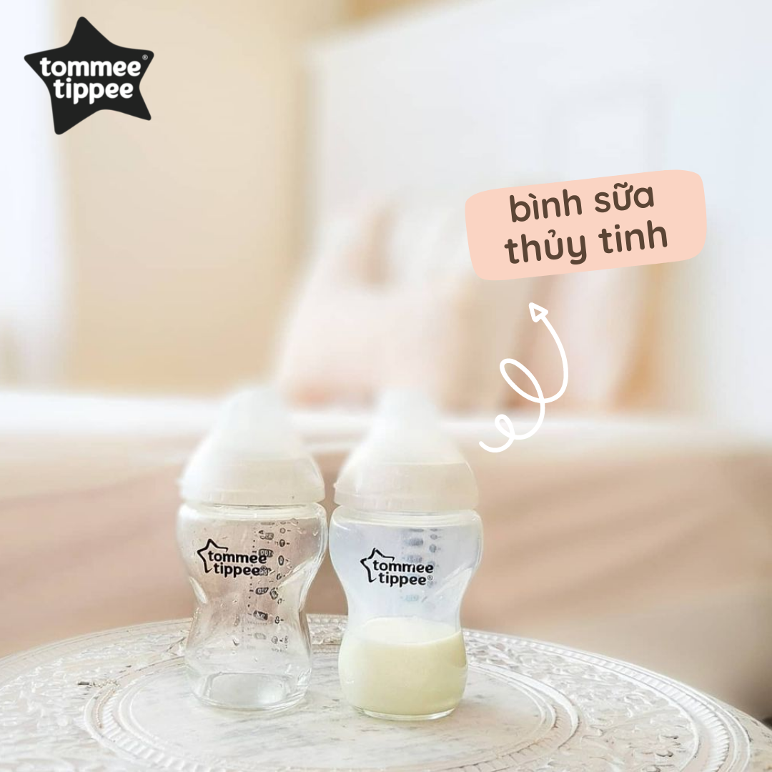 COMBO 2 Bình sữa thủy tinh ty siêu mềm tự nhiên Tommee Tippee Closer to Nature 150ml &amp; 250ml