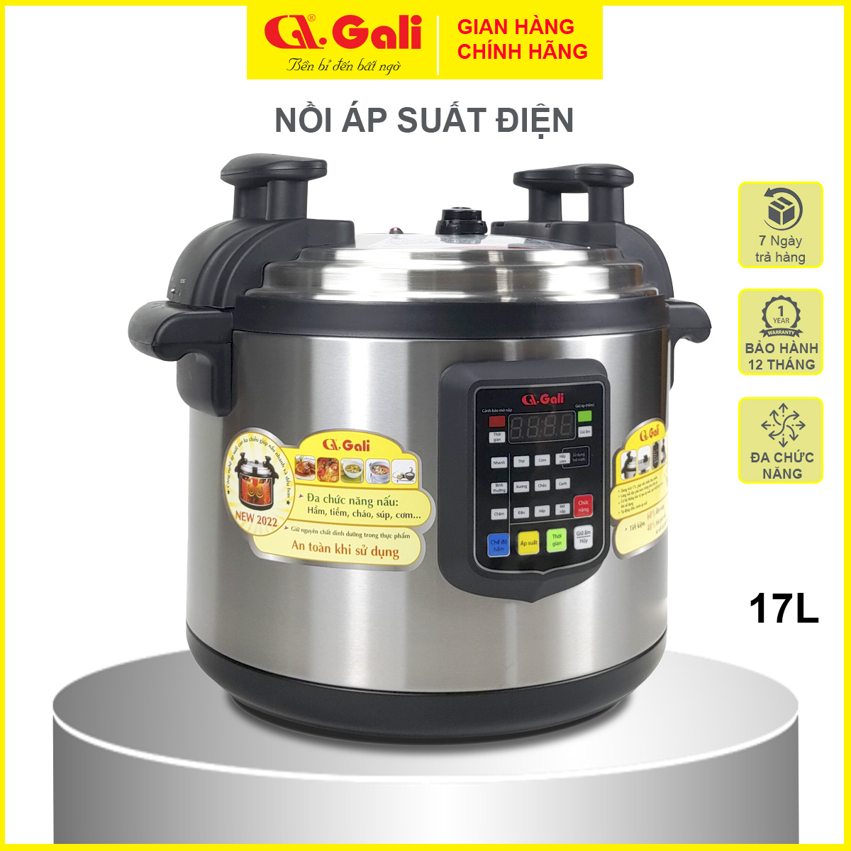 Nồi áp suất điện Gali GL-1626 6 lít, đa chức năng nấu, hầm các loại thịt, tôm cua cá, ninh đậu, nấu chè, hàng chính hãng bảo hành 24 tháng