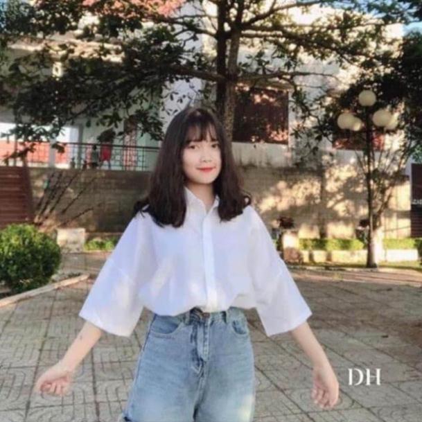 Áo sơ mi trắng nữ, áo sơ mi tay lỡ dáng thụng ND8
