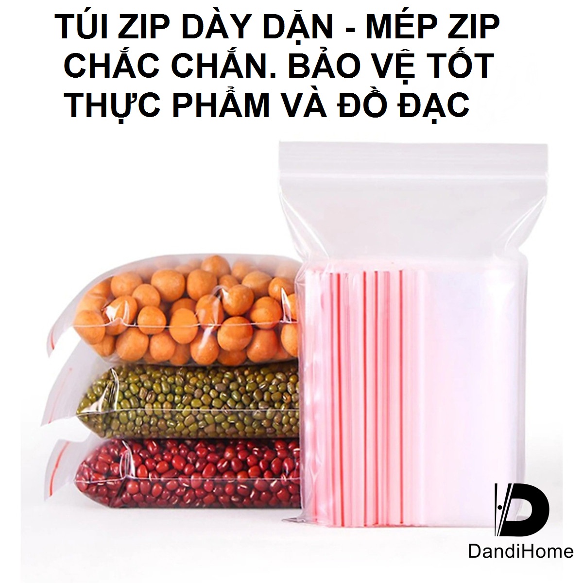 100gr túi zipper chỉ đỏ DandiHome - Bấm chọn size