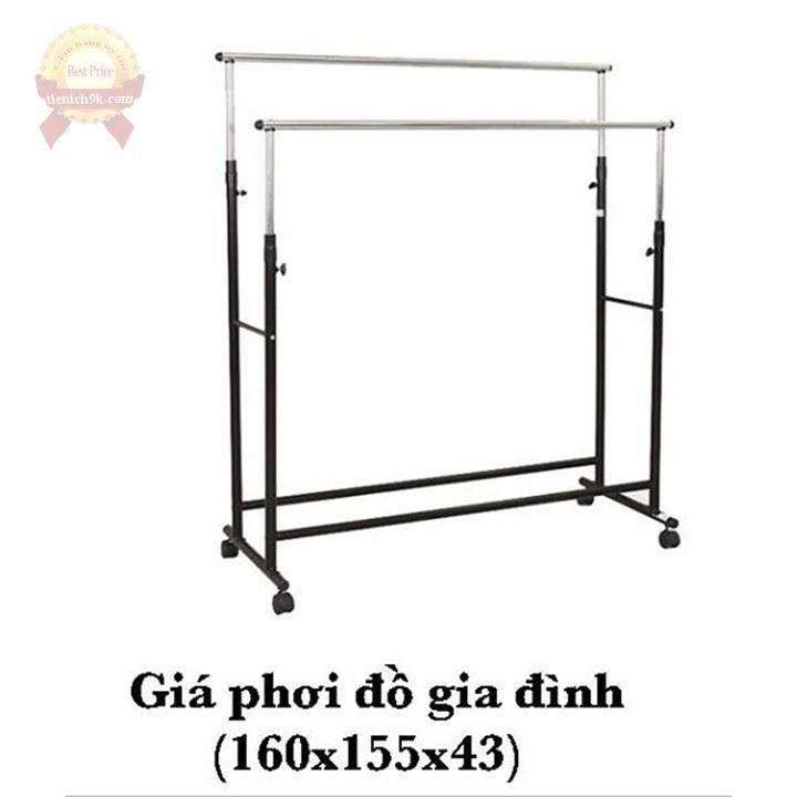 Giá phơi quần áo thông minh Giàn đôi treo đồ inox không gỉ bánh xe di động tiện lợi đa năng để ban công