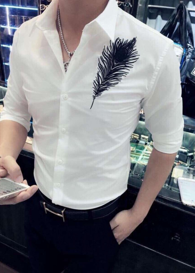Áo sơ mi nam họa tiết lông vũ