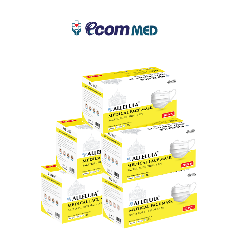 Combo 5 Hộp Khẩu Trang y tế Alleluia 4 Lớp Kháng Khuẩn 99%