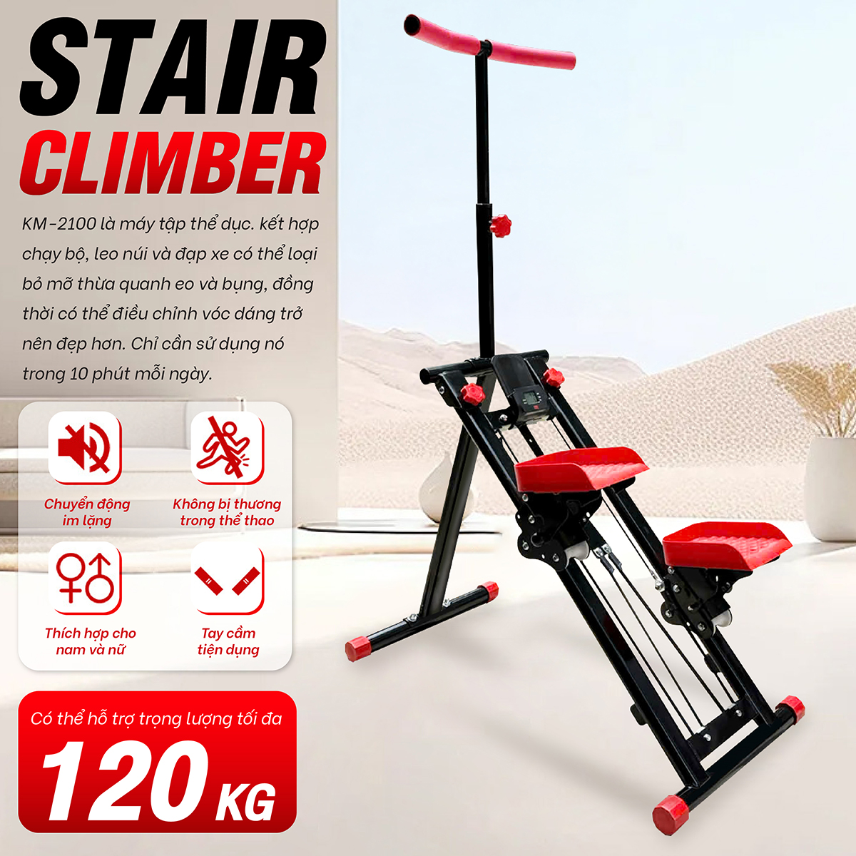 BG Máy Leo Núi Tại Nhà KM-2100 Máy đi bộ trên không - Máy Leo Bậc Thang Gấp Gọn Máy Tập Thể Dục Tại Nhà An Toàn, Tiện Lợi, Hiệu Quả (hàng nhập khẩu)