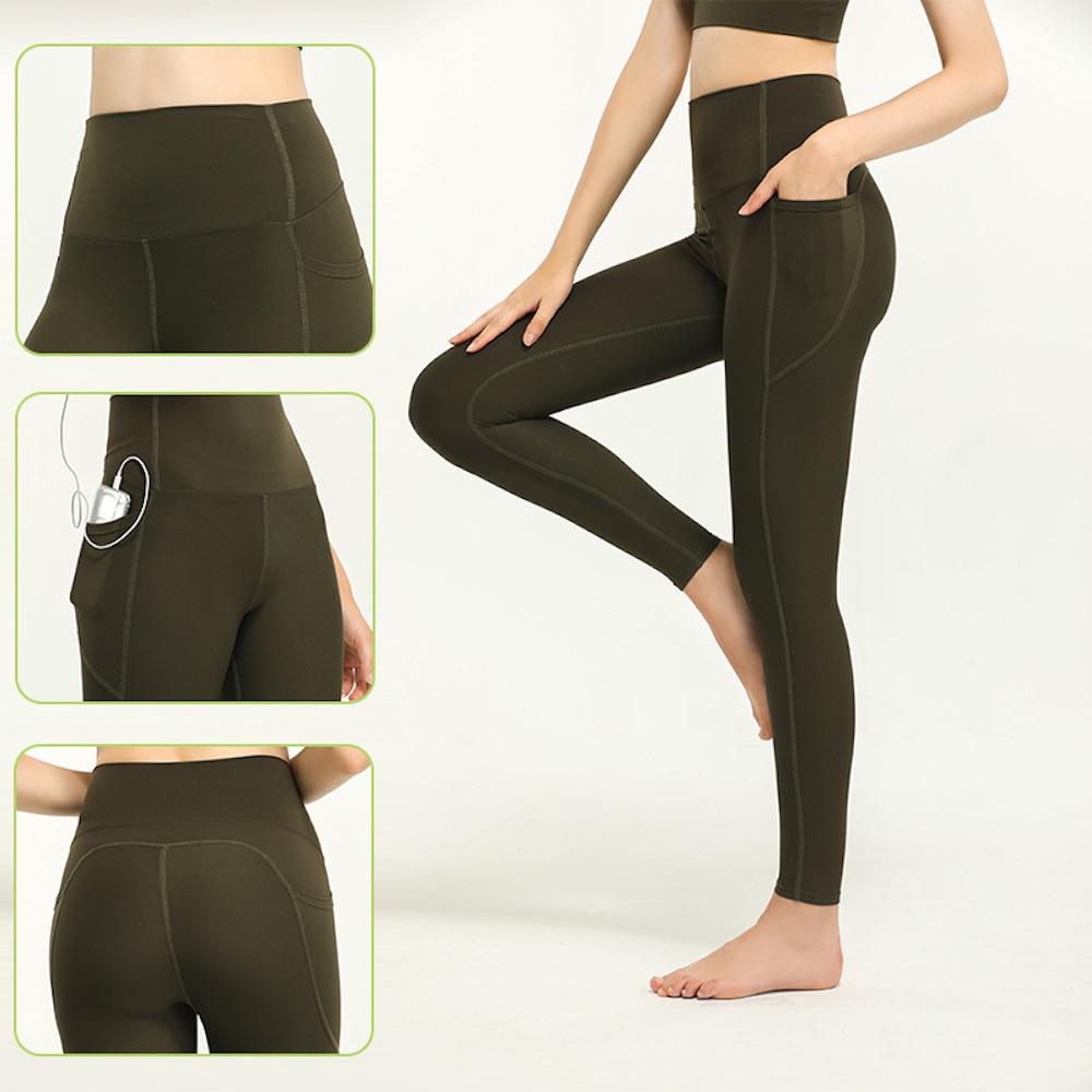 Nâu Quần Legging Tập Yoga Liền Mạch Cao Cấp Tập Thể Dục Thể Thao Quần Lót Nữ Có Túi Mới Tập Thể Hình Nữ Lycra Đẩy-lên Thun
