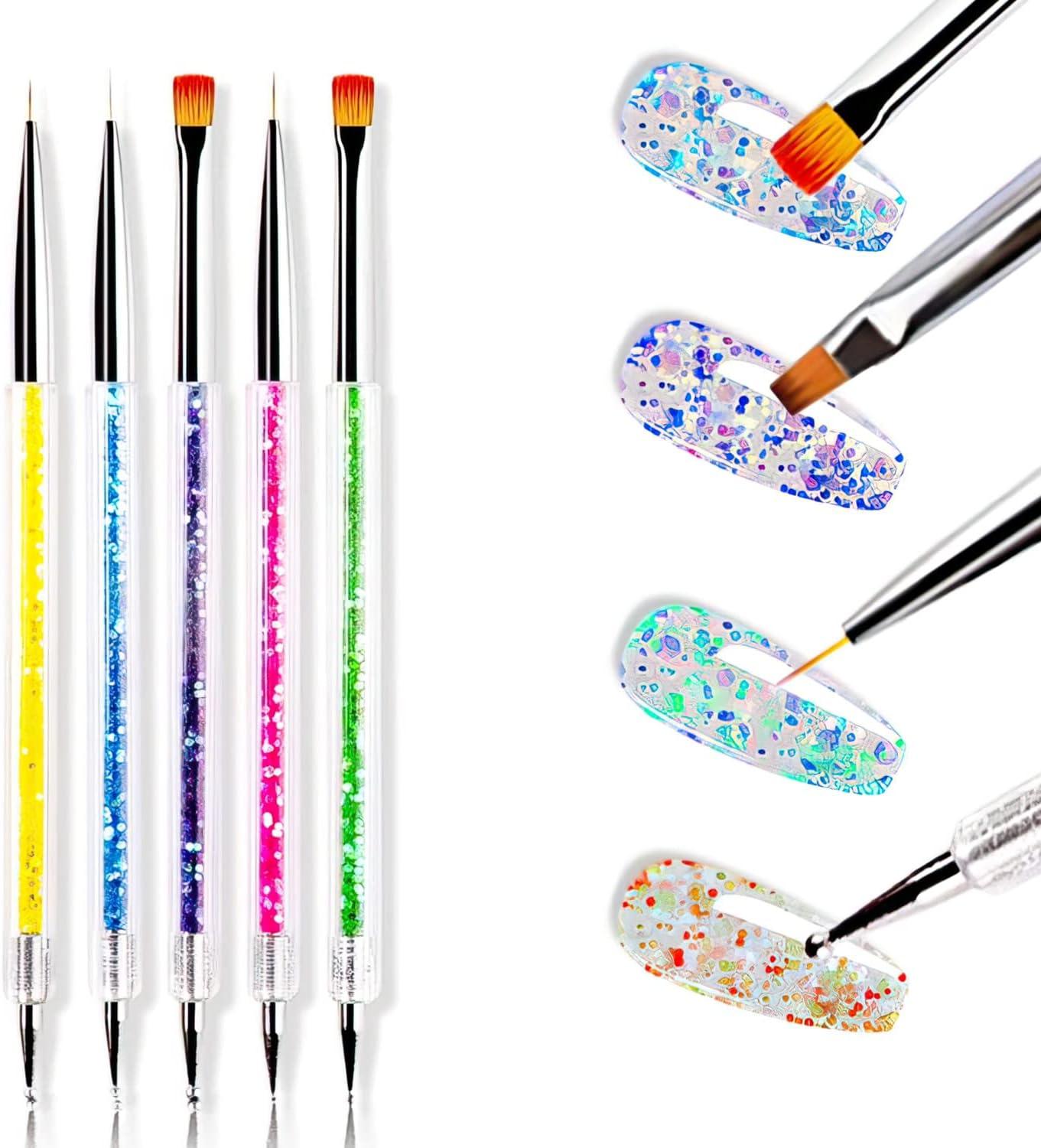 5 Gói Móng Tay Nghệ Thuật Gel Bàn Chải Móng Tay, Bút Vẽ Móng Tay Với Dụng Cụ Chấm Bi, Bút Vẽ Móng Tay Nghệ Thuật Cho Vẽ Đường Vẽ, Vẽ Tranh Và Chấm Bi