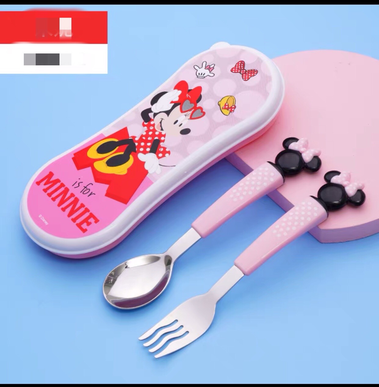 Set muỗng , nĩa inox kèm hộp đựng hình chuột Minnie siêu cute cho bé gái - PDM2362