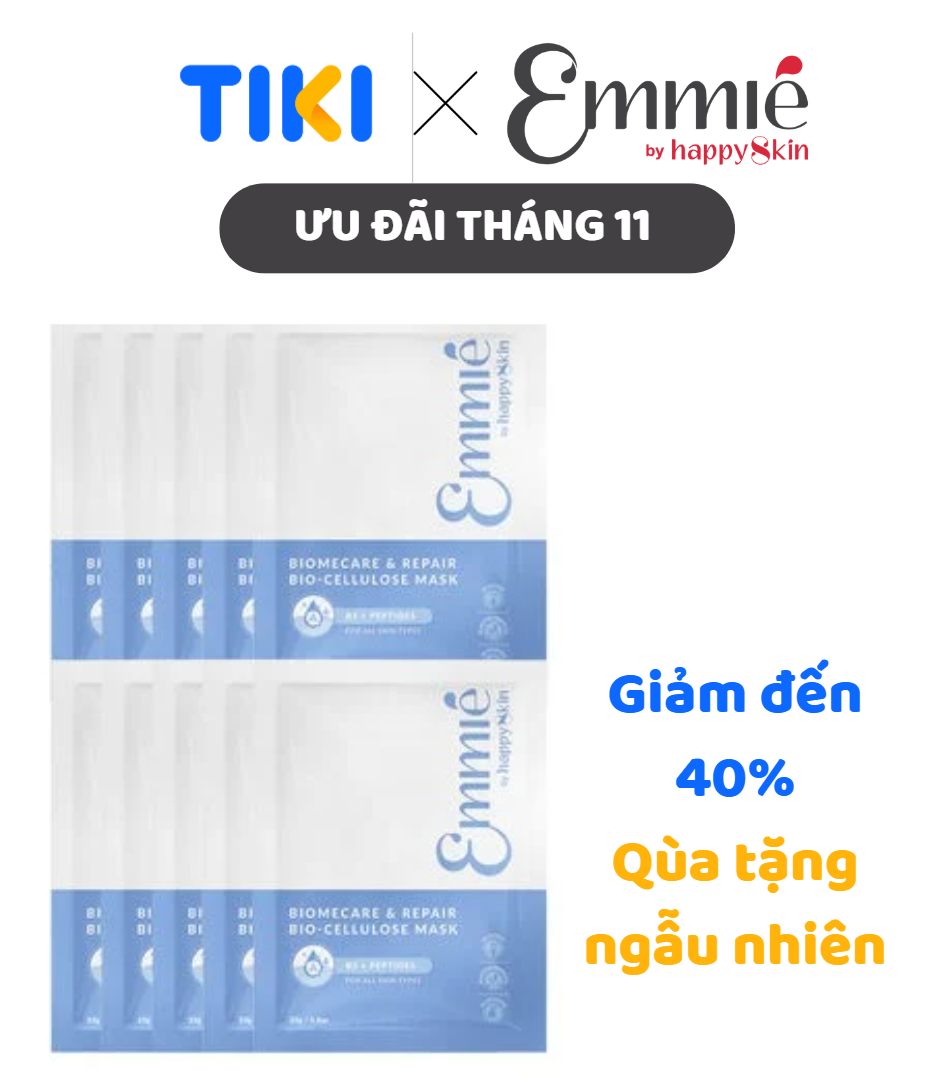 Hộp 10 miếng Mặt Nạ Sinh Học Phục Hồi Da Emmié Skin Relief Revitalizing Bio Cellulose B5 + Peptides Complex Mask 23g