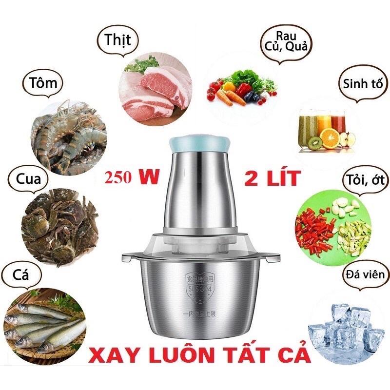 Máy Xay Thịt Đa Năng 2L Cối Inox 304, 4 Lưỡi Dao Thép Không Gỉ, Say Sinh Tố Thịt, Cá, Rau Củ Hoa Quả