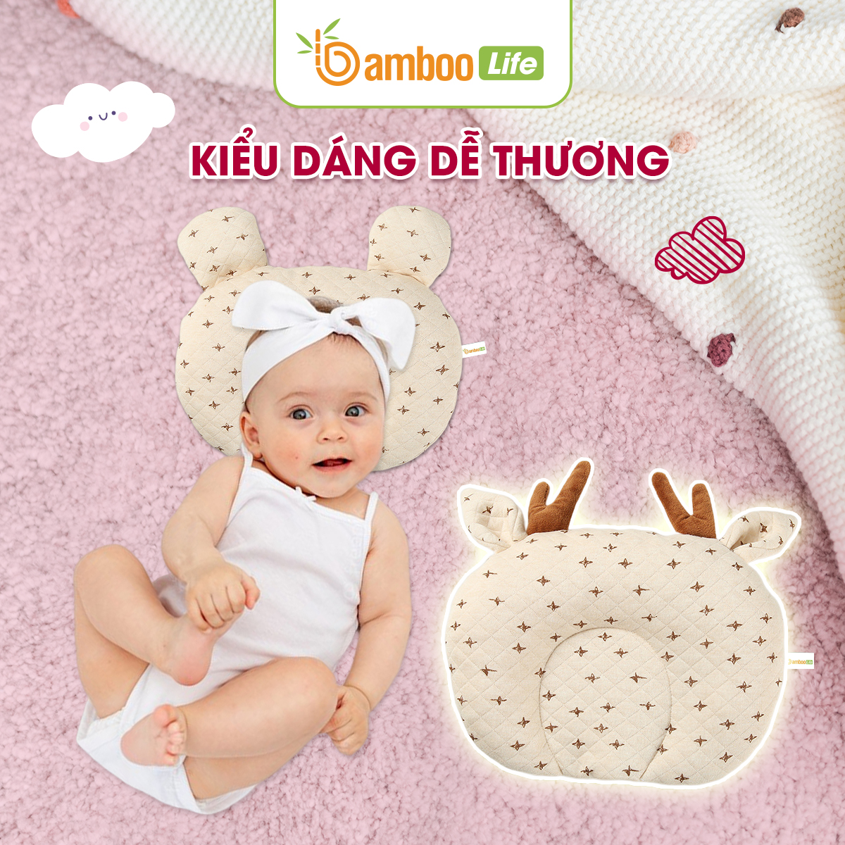 Gối chống bẹp đầu cho trẻ sơ sinh Bamboo Life Gối cao su non chống bẹp đầu méo đầu móp đầu Gối cho trẻ sơ sinh cao cấp êm ái BL101 hàng chính hãng