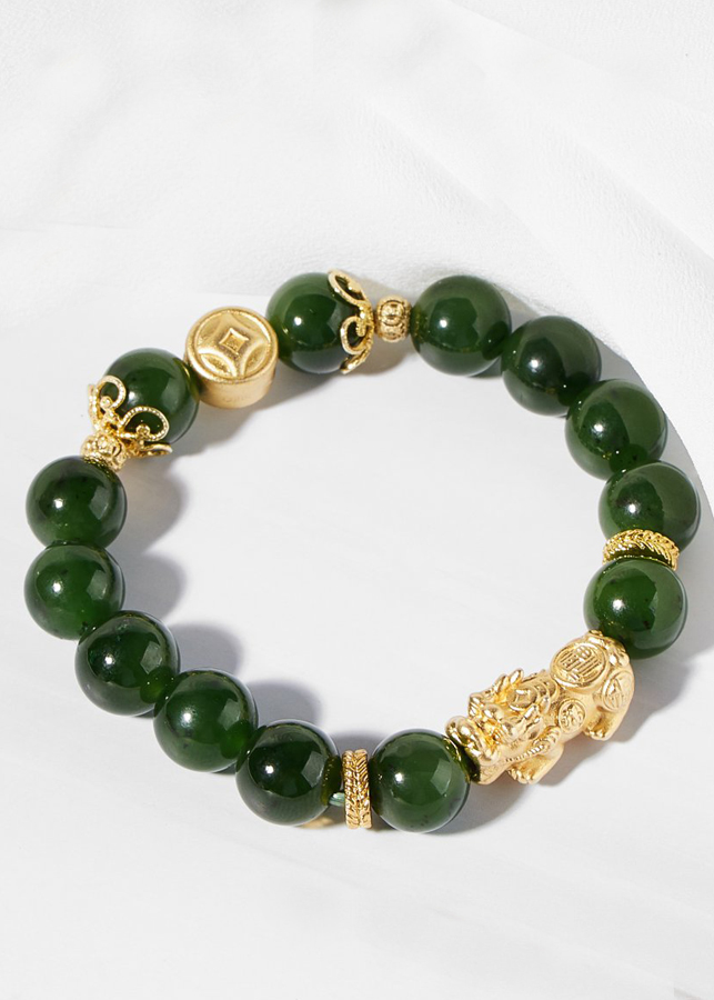 Vòng tay ngọc bích phối tỳ hưu bạc mạ vàng 24k Ngọc Quý Gemstone