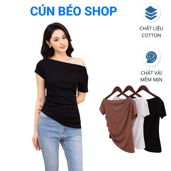 Áo Thun Nữ Trễ Vai Cao Cấp Dáng Đẹp, Chất thun Bozip Mềm Mịn Mát