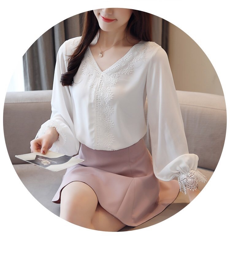 Áo sơ mi nữ tay phồng phối ren thời trang - NH447