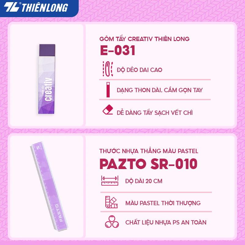 [Combo Cấp 2-3] Combo dụng cụ học tập thể hiện cá tính - Tone Tím pastel  - 07 món (Lưu trữ tài liệu, sổ, bút màu, bút trang trí)