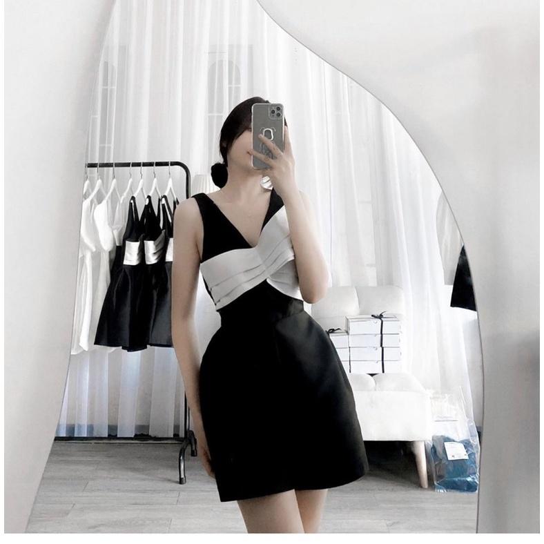 JUMPSUIT SÁT NÁCH PHỐI NƠ NGỰC TRẮNG XẾP LY