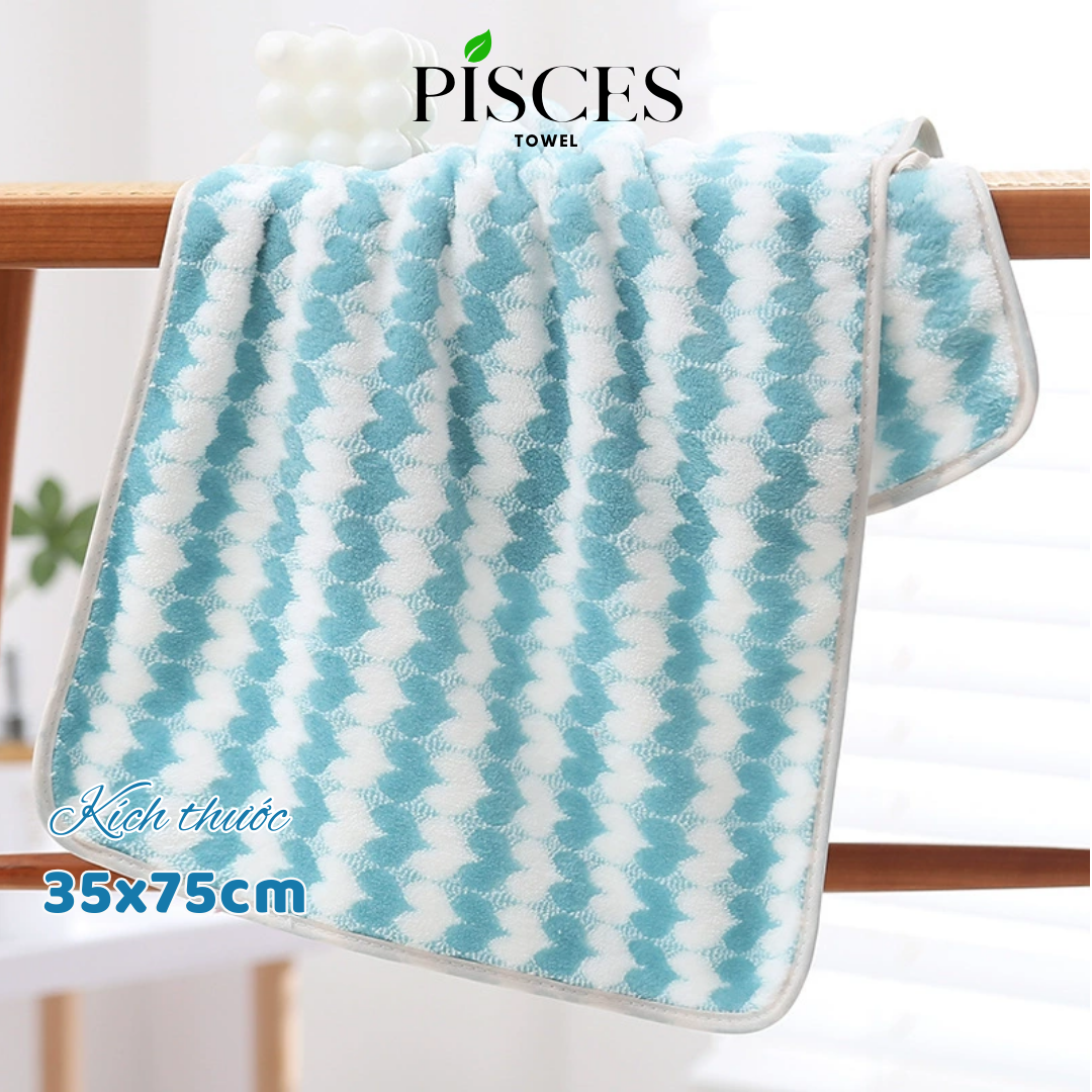 Khăn Mặt PISCES TOWEL 35x75cm Họa Tiết Trái Tim Cotton Mềm Mại, Khăn Spa Yoga Gym Thể Thao Thấm Hút Mồ Hôi - Hồng, Hồng