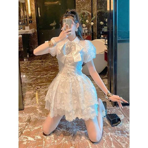 ĐẦM REN THÊU CỔ NƠ CAO CẤP